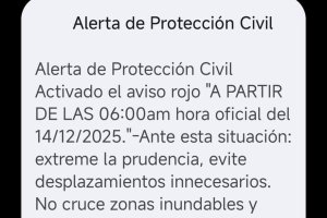 Fragmento del mensaje de alerta enviado a los móviles de 36 pueblos almerienses.