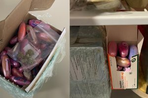 Imágenes de las bellotas de hachís halladas en el frigorífico de la vivienda.