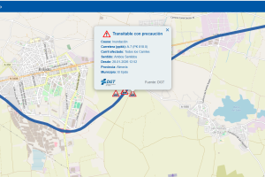 Estado "transitable con precaución" de la A7 en el enlace de Santa María del Águila.