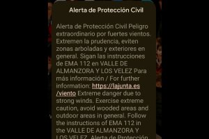 El mensaje de Es-Alert que han recibido los vecinos del Almanzora y de Los Vélez.