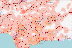 Mapa de Flood Hub durante el paso de la borrasca Leonardo.