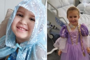 Dos imágenes de Francisca, la niña almeriense que lucha en Málaga contra la leucemia.