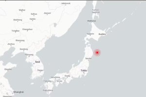 Ubicación aproximada del epicentro del terremoto de magnitud 7,5 en la costa oriental de Japón