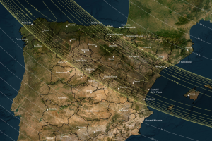 Franja de totalidad del eclipse solar del 12 de agosto de 2026.