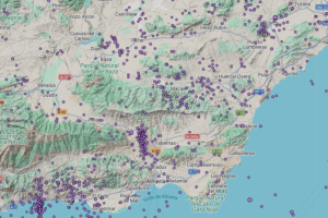Mapa de terremotos registrados en Almería desde 1970.