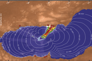 Mapa del estudio en el que se simula el impacto del tsunami en la costa almeriense.