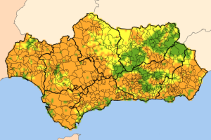 Mapa con el riesgo de incendios en las ocho provincias de Andalucía.