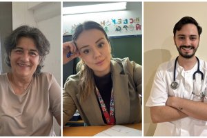Juliana Rodríguez (docente especializada en Lengua y Francés), Estrella González (docente especializada en francés) y David Rueda (sanitario)
