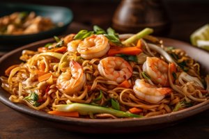 Noodles orientales con gambas