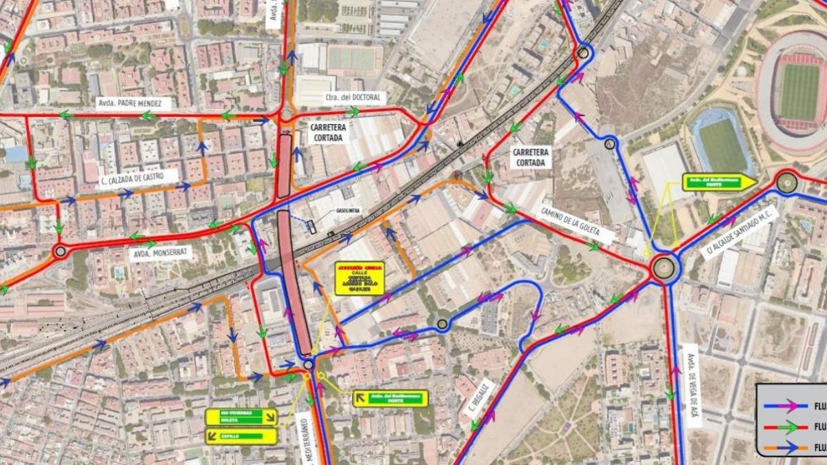 Mapa de distribución del tráfico con el corte de la Avenida del Mediterráneo