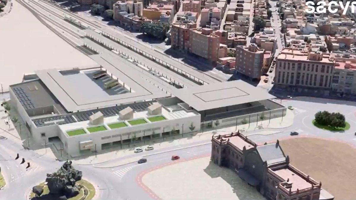 Vista aérea de la futura estación del ferrocarril para la llegada del AVE en la que se ve el nuevo viario desde la rotonda Manuel Fraga hasta la calle La Marina