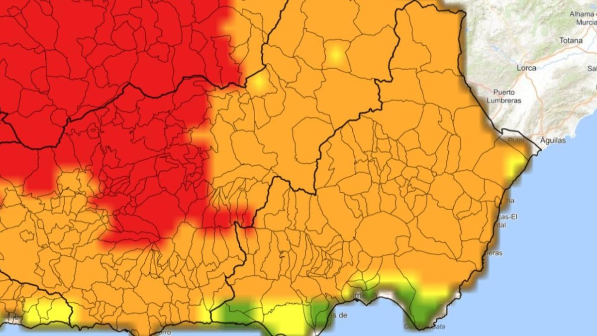 Mapa del índice de riesgo de incendio en Almería, según la Rediam de la Junta de Andalucía.