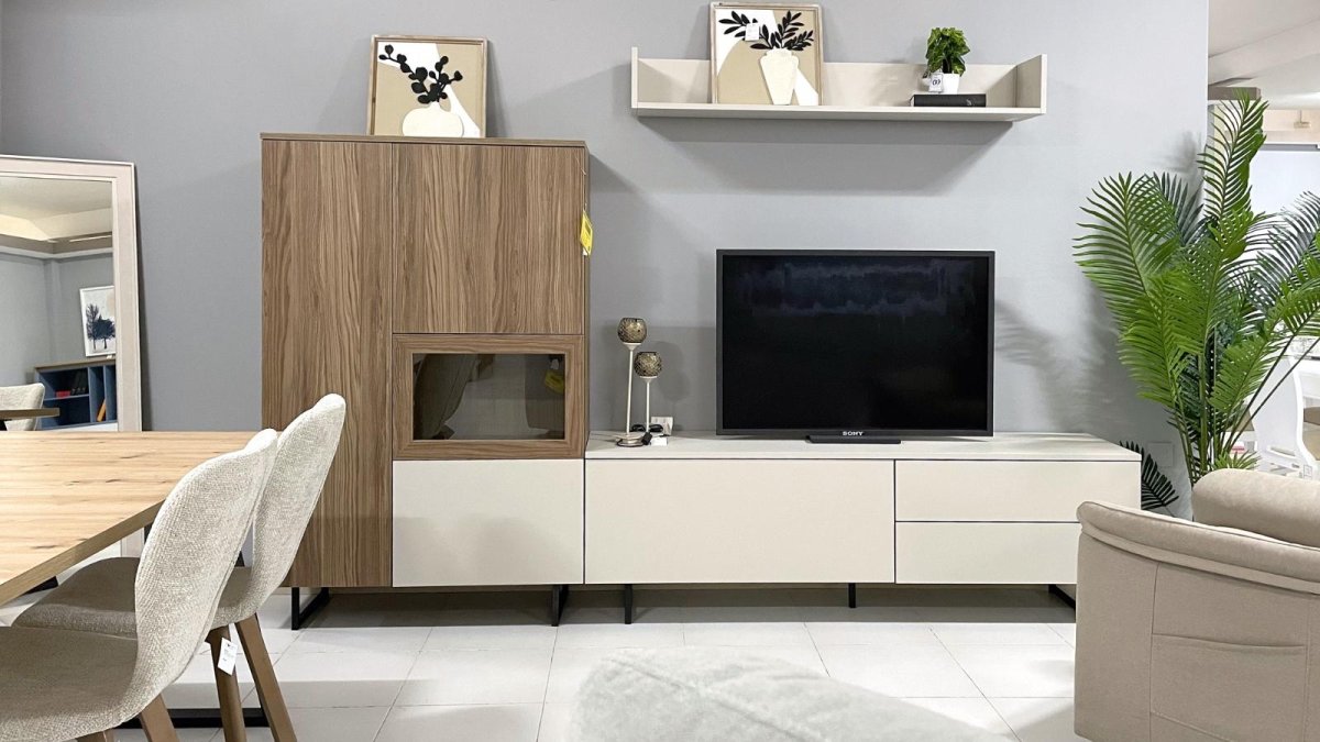 Propuesta de salón moderna y funcional, presentada en la campaña de descuentos de noviembre de Muebles Cadena Flores.