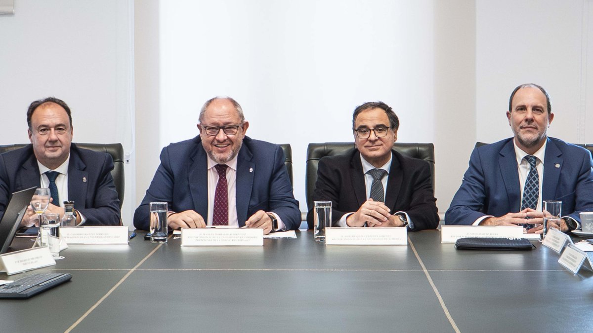 Rectores del Campus de Excelencia Internacional Agroalimentario Andaluz ceiA3: Casimiro Mantell Serrano, Manuel Torralbo Rodríguez, José Joaquín Céspedes Lorente y Nicolás Ruiz Reyes.