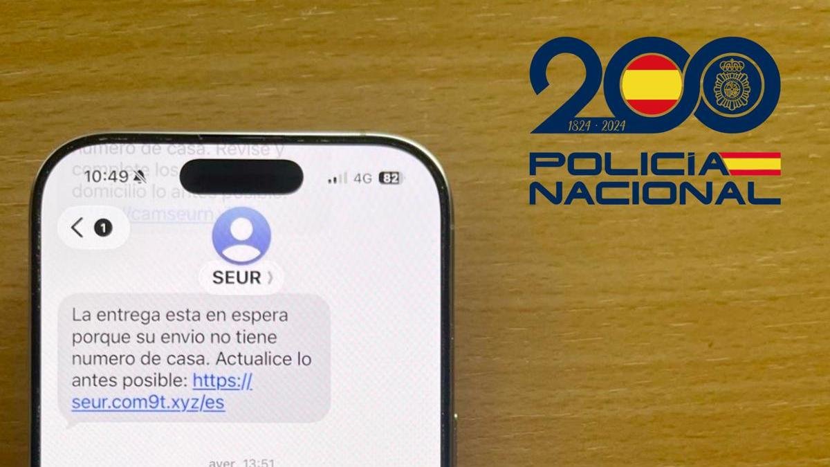 Mensaje gancho y fraudulento enviado a un usuario, suplantando a una empresa de mensajería.