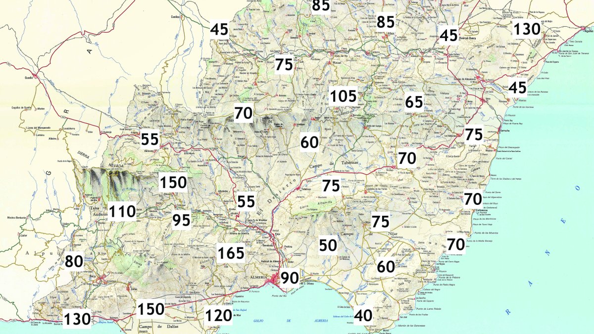 Mapa con los mayores acumulados de lluvia en las distintas zonas de la provincia.