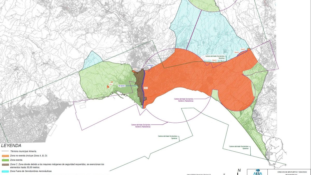 Así se dividen ahora las servidumbres aeronáuticas del aeropuerto de Almería