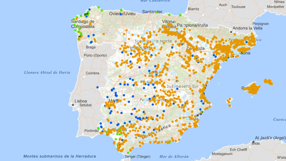 Mapa de zonas con agua afectada por nitratos.