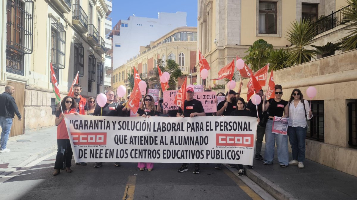 El Personal Técnico de Integración Social (PTIS), concentrados frente a la Subdelegación del Gobierno en Almería.