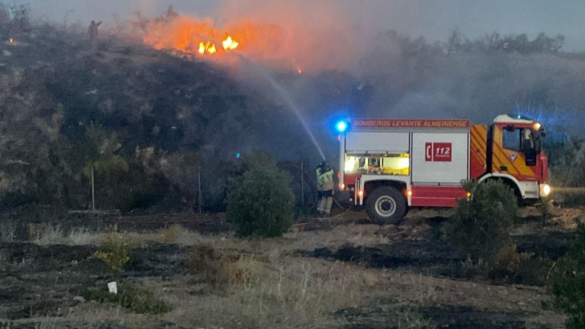 Efectivos de Bomberos del Levante combaten las llamas en Uleila del Campo.