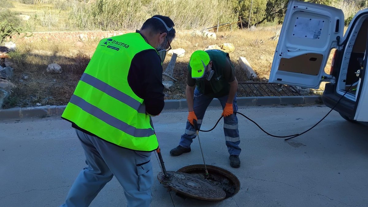Técnicos de Traconsa durante una actuación de control de plagas en Níjar.