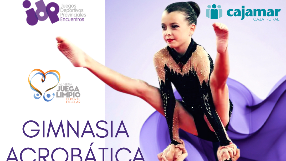 Cartel del evento educativo de gimnasia acrobática.