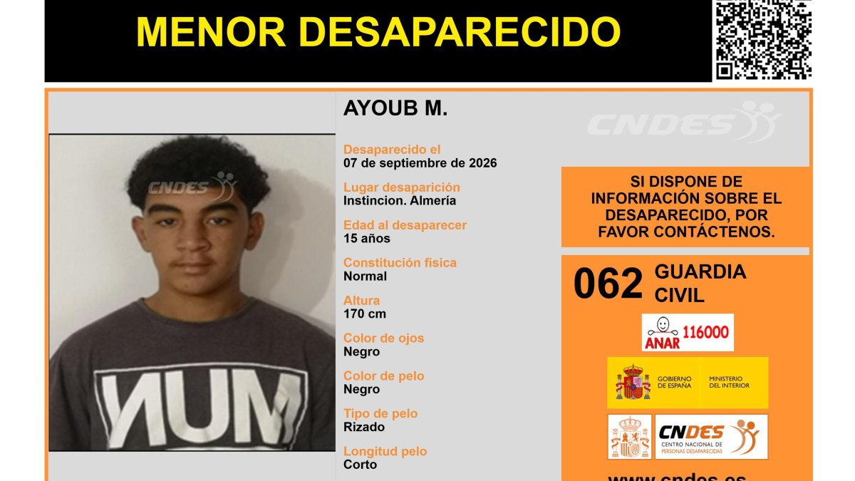 Ayoub, el menor de 15 años de edad desaparecido en Instinción.