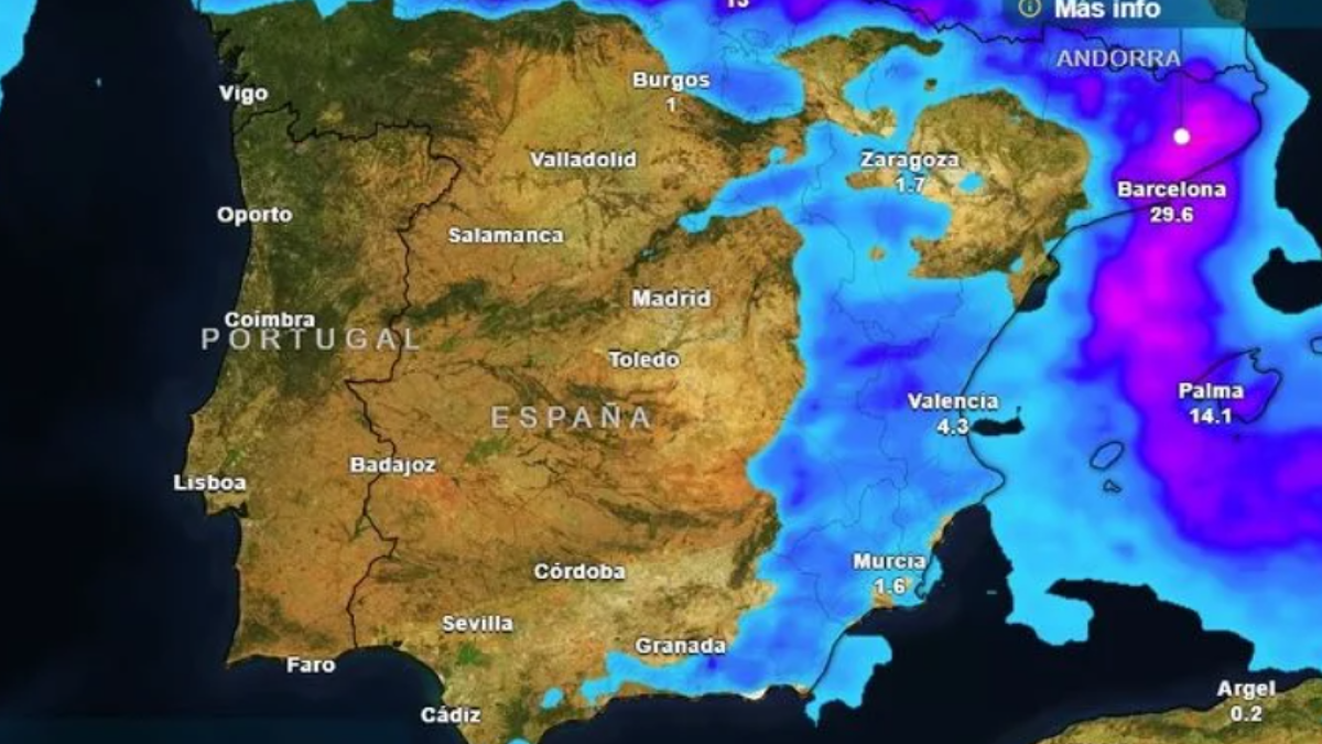Mapa de precipitaciones de Meteored.
