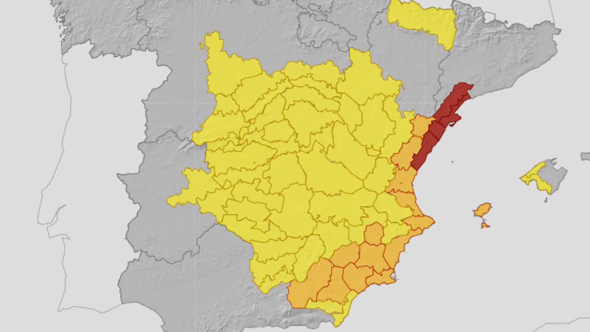Mapa de España con las alertas previstas para este viernes