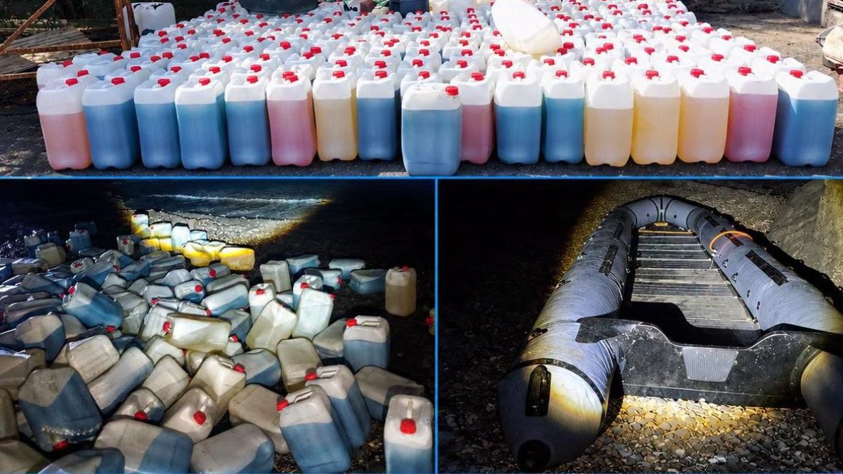 Garrafas de gasolina incautadas por la Policía Local de Cuevas del Almanzora.