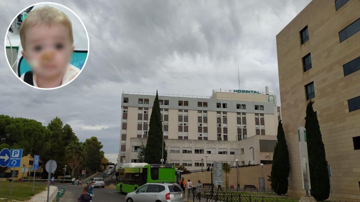 Fotomontaje con una imagen del pequeño, difundida por la familia, y el exterior del Hospital Universitario Reina Sofía de Córdoba.