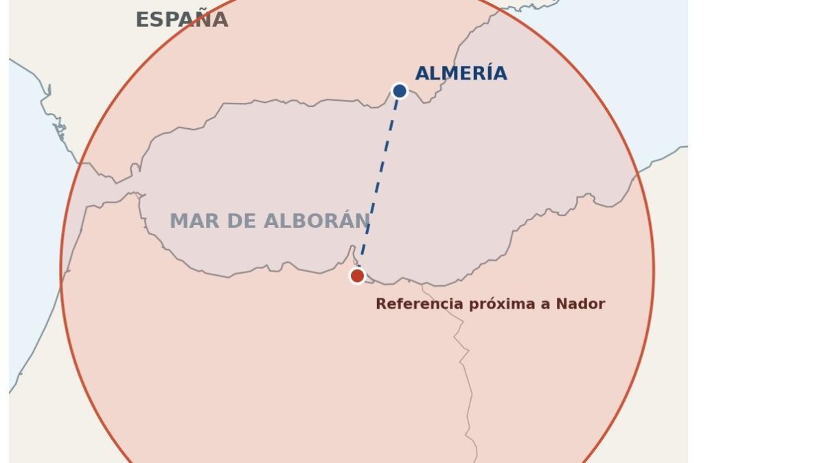 Mapa elaborado con IA que muestra el alcance potencial de los lanzamisiles comprados por Marruecos.
