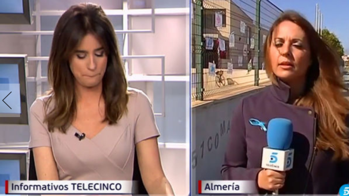 La presentadora durante el informativo de ayer.