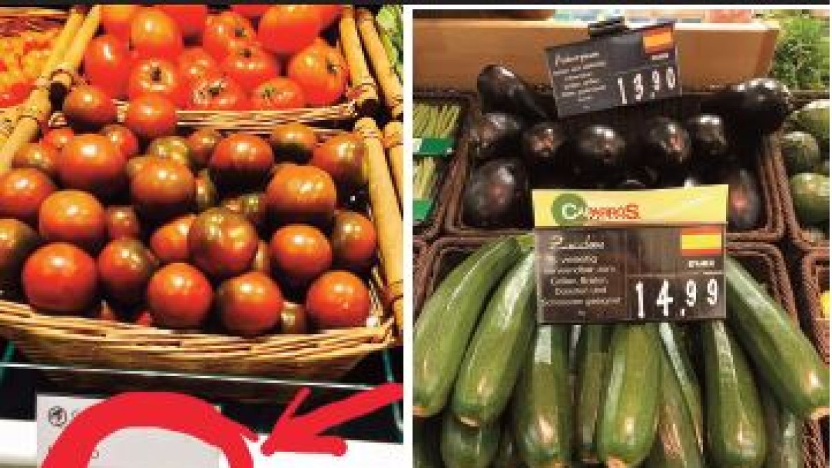 Tomates y calabacines de Almería, ayer, en un supermercado berlinés.
