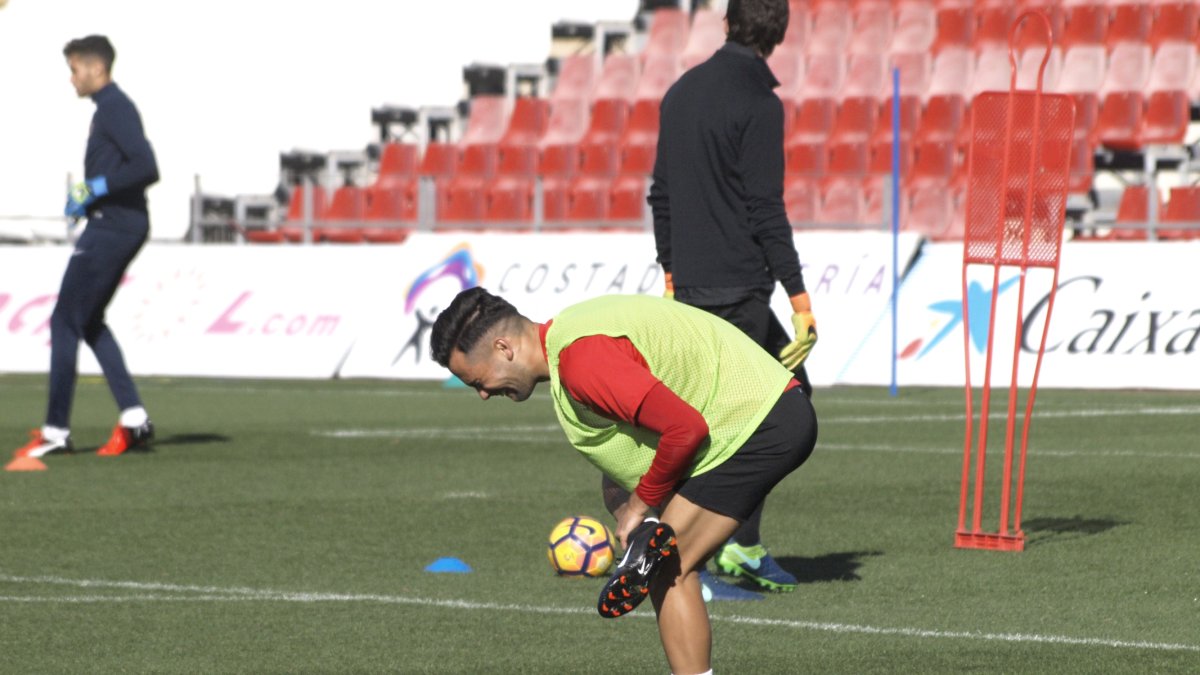 Quique durante el entrenamiento de este miércoles.