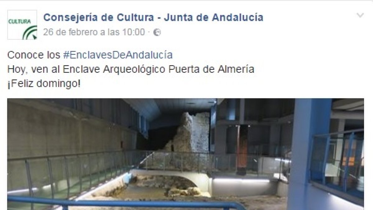 Mensaje de la Consejería de Cultura en Facebook.