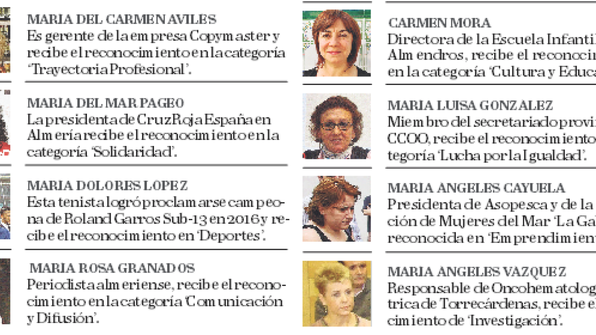 Las ocho mujeres galardonas hoy por el Ayuntamiento de Almería.