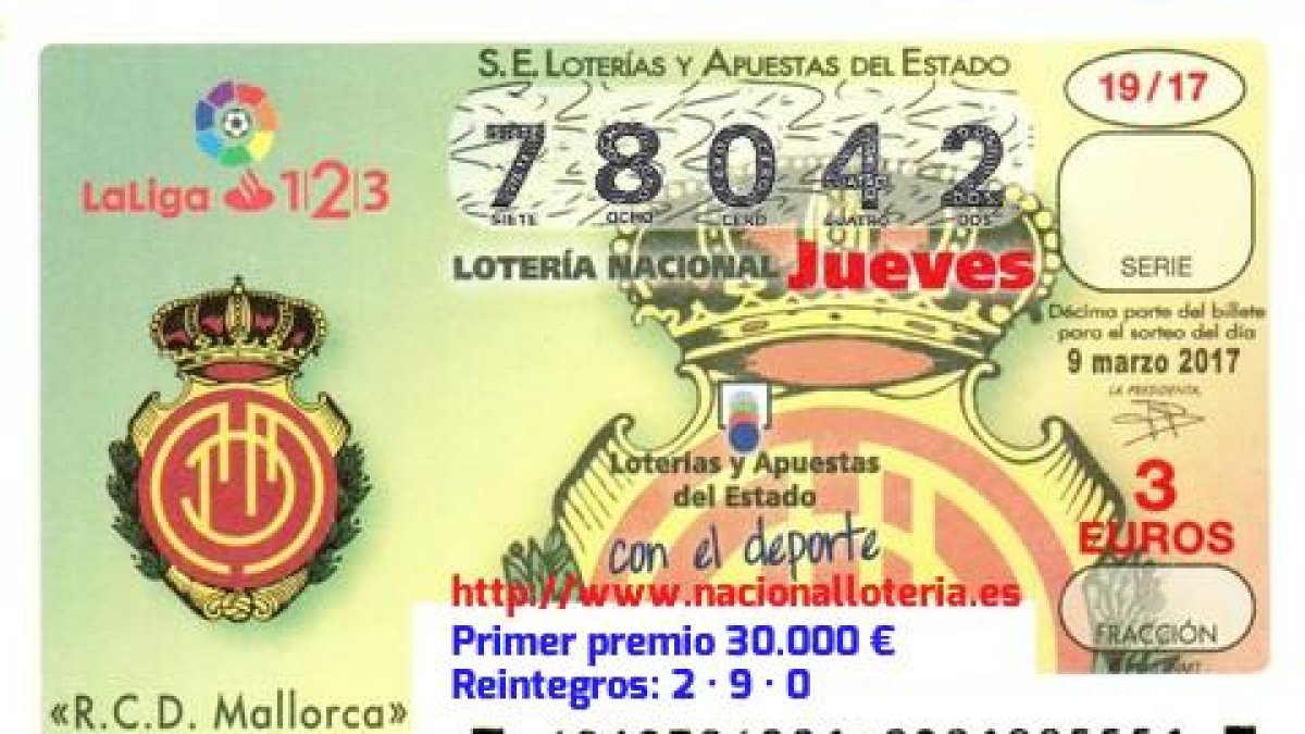 Primer premio del sorteo de la Lotería Nacional del 9 de marzo.