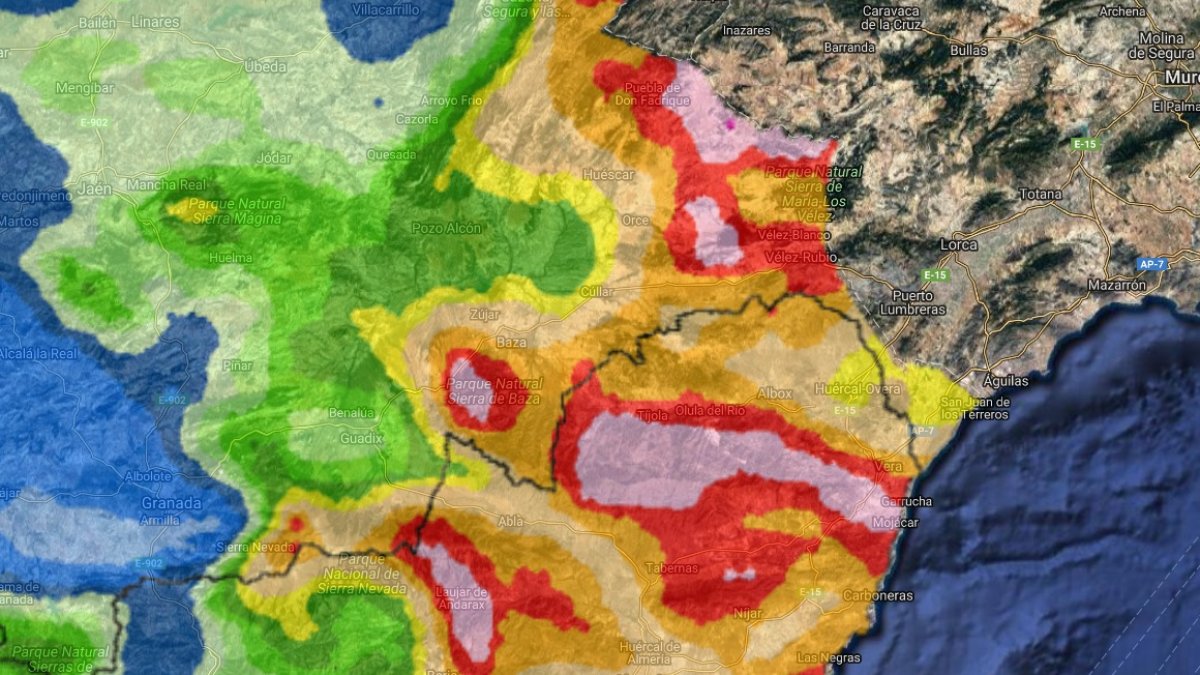 Mapa de las lluvias acumuladas hasta el mediodía de hoy