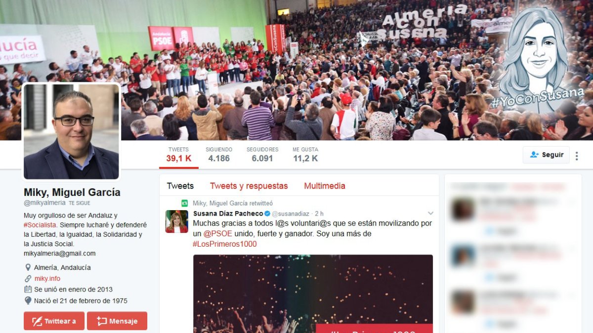 Perfil en Twitter del impulsor de apoyos a Díaz.