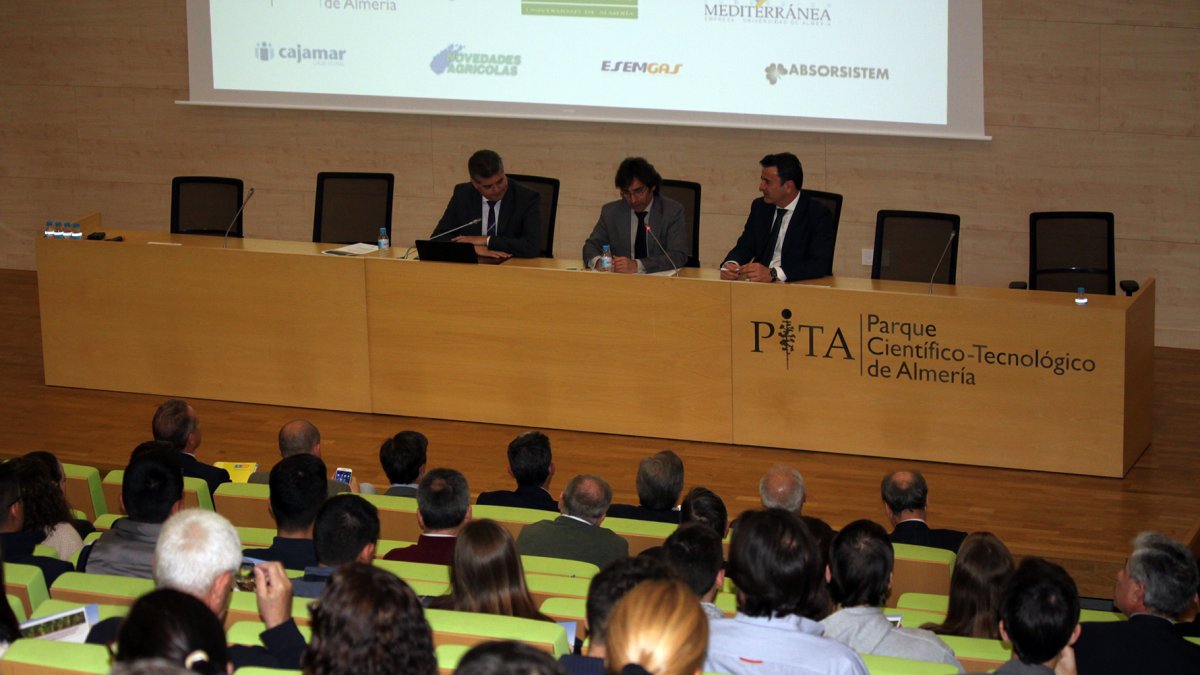 De izquierda a derecha: Miguel Angel Posadas, vicerrector de I+D+I de la Universidad de Almería; Antonio Domene, presidente del PITA; y Fernando Mart