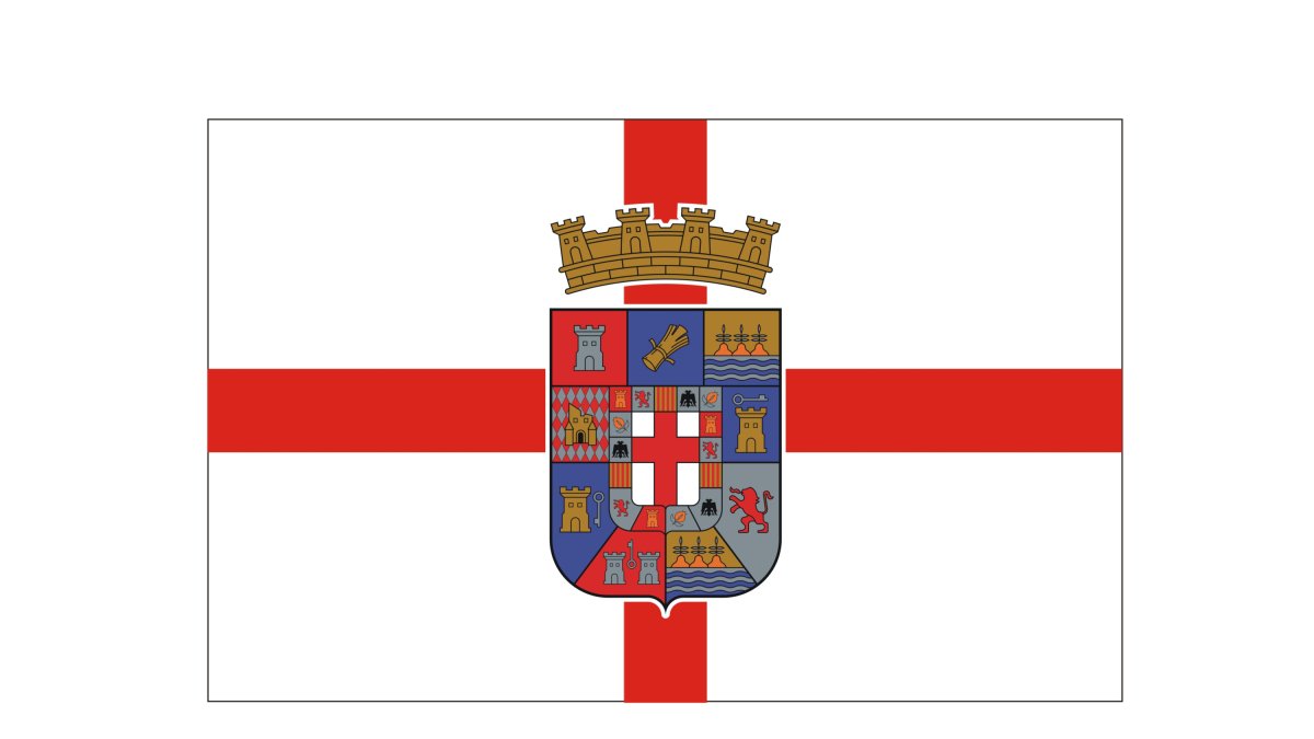La Cruz de San Jorge, sobre fondo blanco, y el escudo de la provincia, componen la bandera.