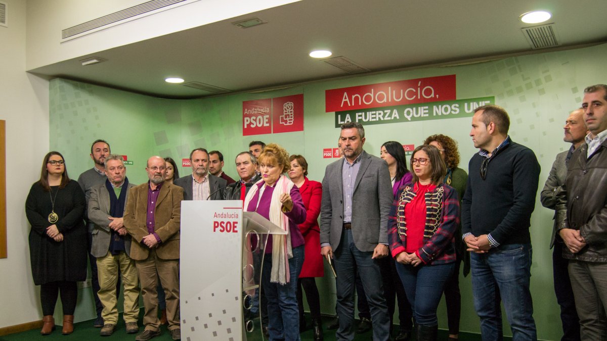 Alcaldes y ediles socialistas en la rueda de prensa tras la Junta General del Consorcio.