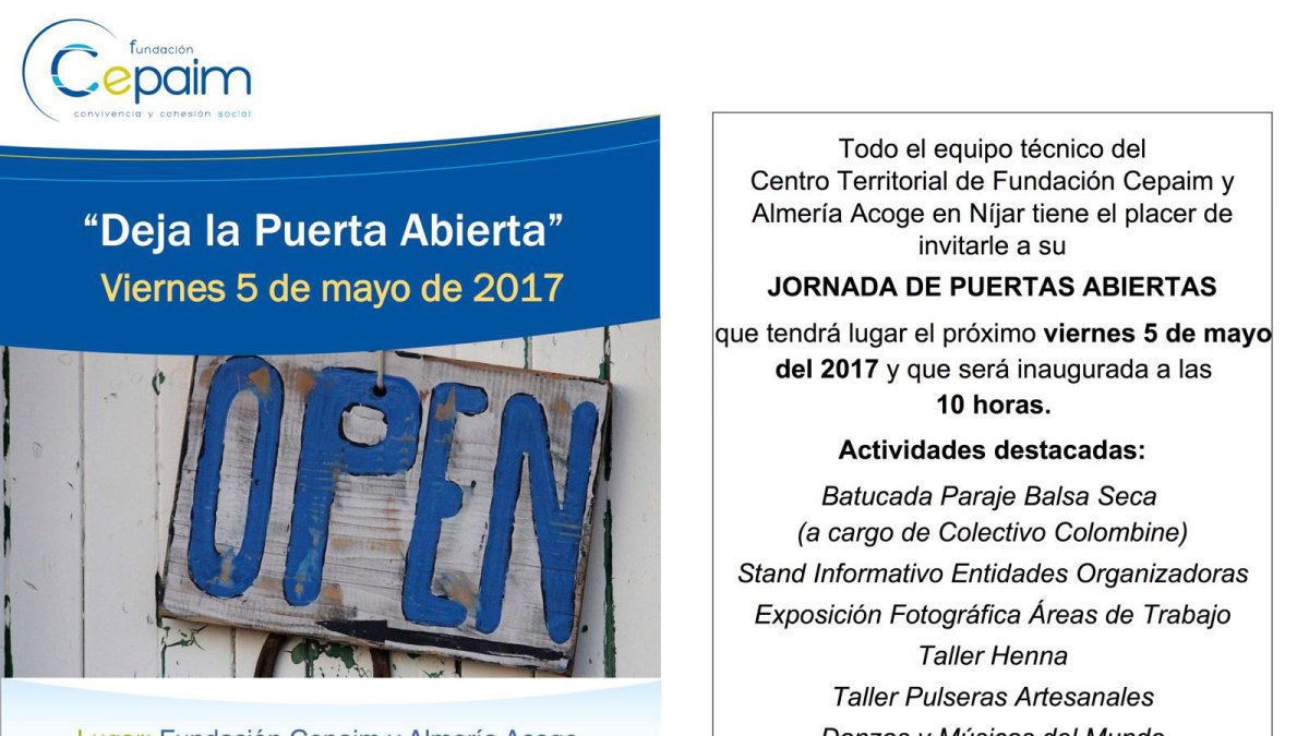 Cartel de la actividad de hoy en la fundación.