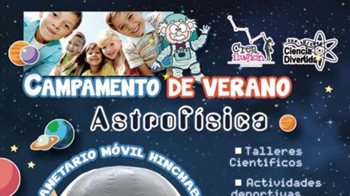 Cartel del Campamento de Verano Astrofísica de Ciencia Divertida Almería