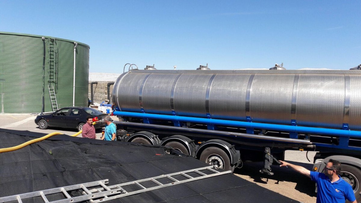 Los primeros riegos mediante camiones cisterna han llegado ya a algunos invernaderos de la comarca como los de la imagen, en el Coto Espinosa de El A