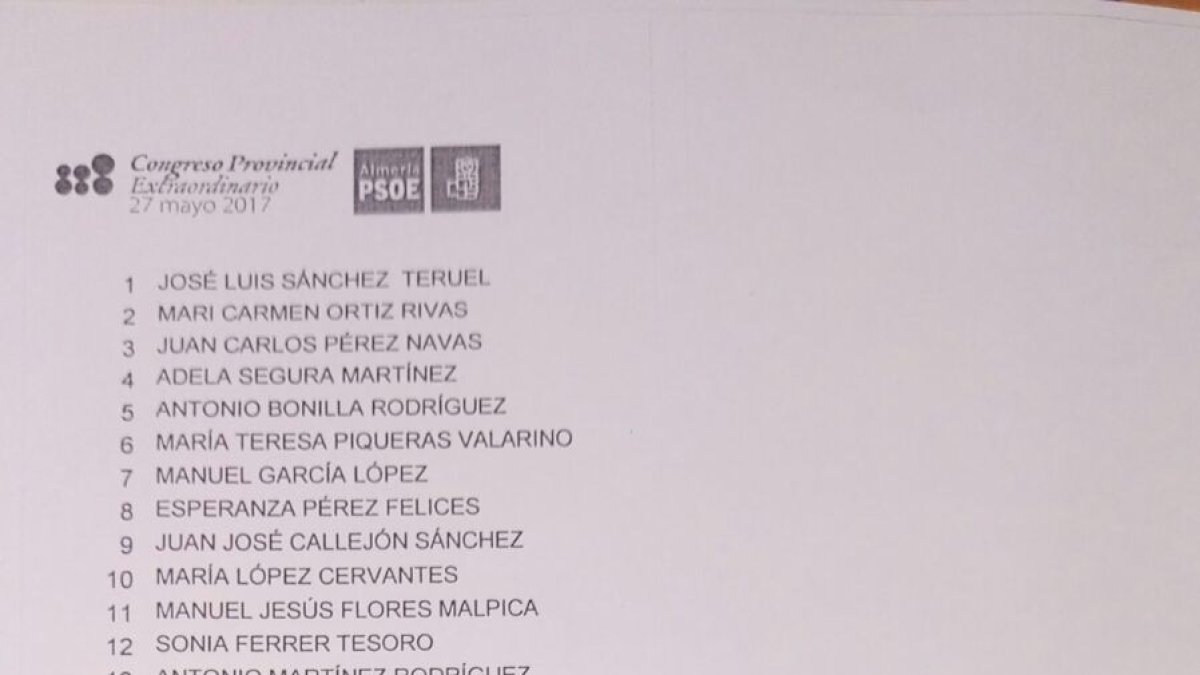 Lista de los almerienses que irán al Congreso Federal del PSOE.