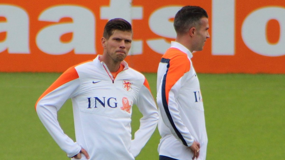 Huntelaar, en un entrenamiento con la selección de Holanda.
