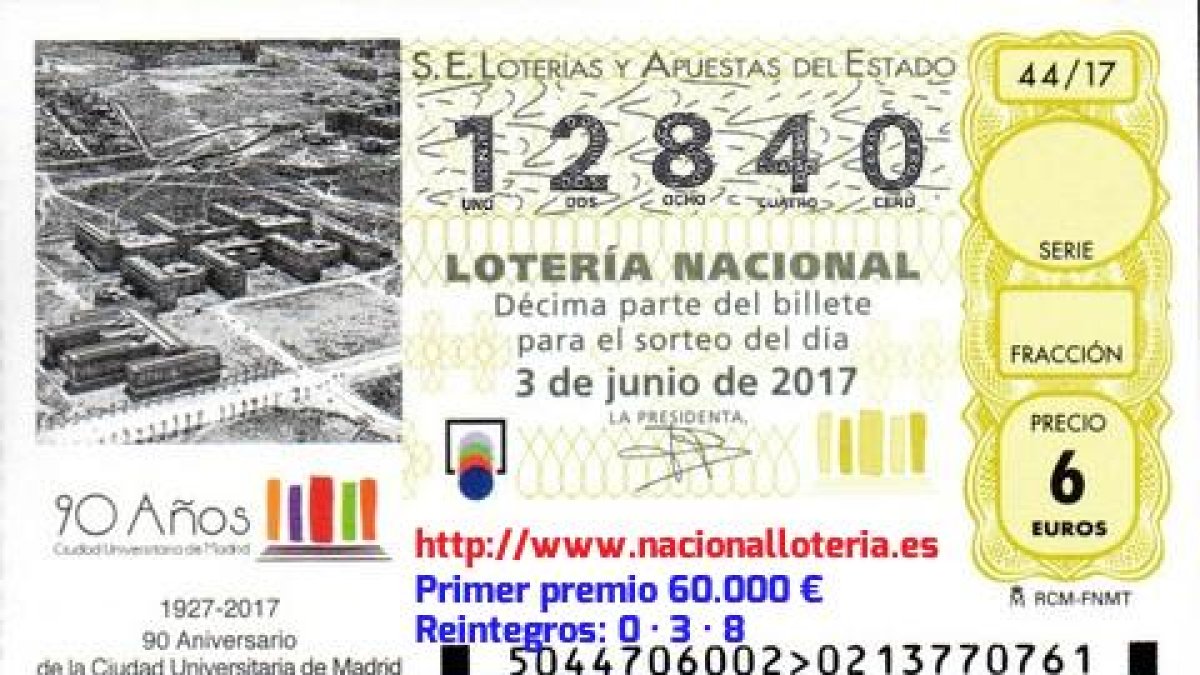 Décimo con número del primer premio de la Lotería Nacional