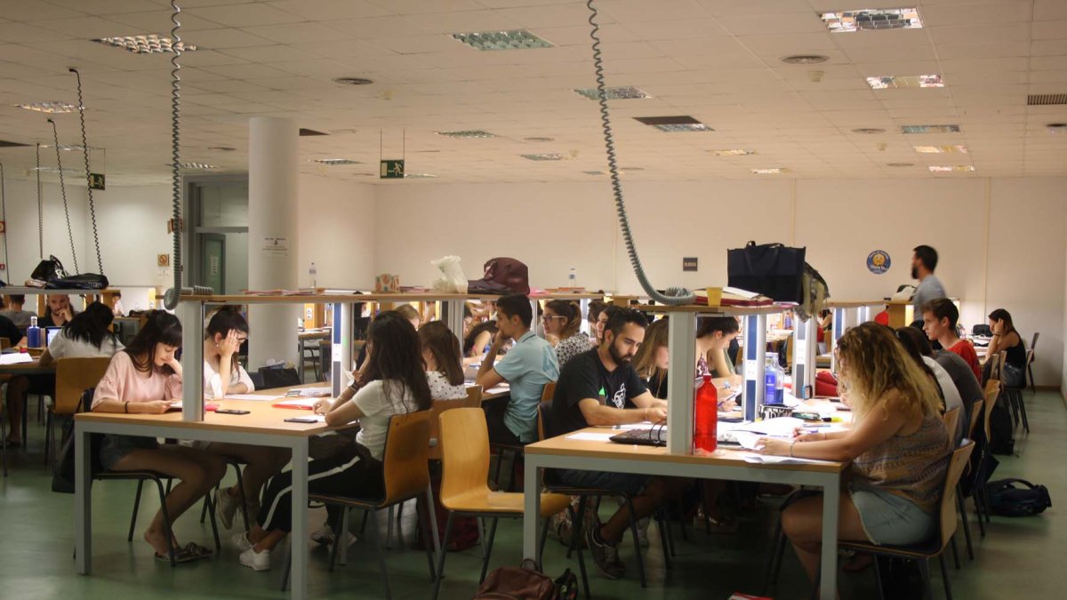 Alumnos de la UAL preparando exámenes en la sala 24 Horas del campus.